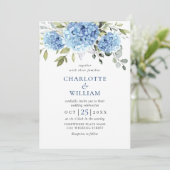 Elegant Waterverf Blue Hydrangea Floral Wedding Kaart (Staand voorkant)
