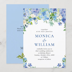 Elegant Waterverf Blue Hydrangea Floral Wedding Kaart