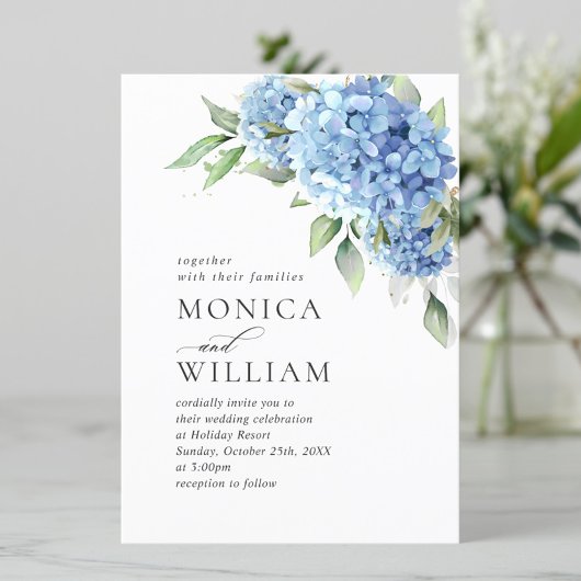 Elegant Waterverf Blue Hydrangea Floral Wedding Kaart