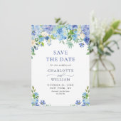 Elegant Waterverf Blue Hydrangea Floral Wedding Save The Date (Staand voorkant)