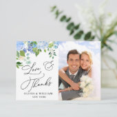Elegant Waterverf Blue Hydrangea Foto Bedankkaart (Staand voorkant)