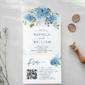 Elegant Waterverf Blue Hydrangea QR Code Weddensch All In One Uitnodiging