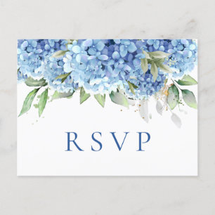 Elegant Waterverf Blue Hydrangea Wedding RSVP Briefkaart
