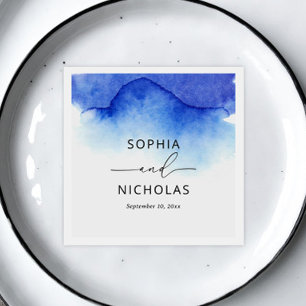 Elegant waterverf blue nautische strandbruiloft servet