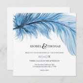 Elegant Waterverf Blue Navy Feather Wedding Kaart (Voorkant / Achterkant)
