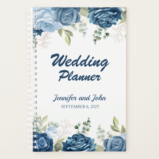 Elegant Waterverf Blue Rozen Floral Wedding Planner (Voorkant)