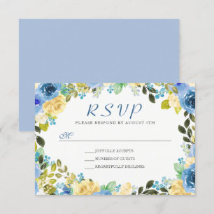 Elegant Waterverf Blue Yellow Floral met RSVP