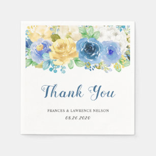 Elegant Waterverf Blue Yellow Rose Garden Weddensc Servet