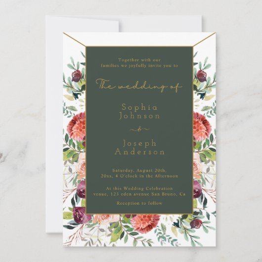 Elegant Waterverf Blush Floral Greenery bruiloft Kaart (Voorkant)