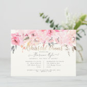 Elegant Waterverf Blush Peonies Rehearsal Dinner Kaart (Staand voorkant)