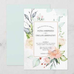 Elegant Waterverf Blush Pink Floral Wedding Uitnod Kaart