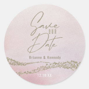 Elegant Waterverf Blush roze & Gold Save the Date Ronde Sticker