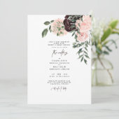 Elegant Waterverf Blush & Wine Floral Wedding Kaart (Staand voorkant)