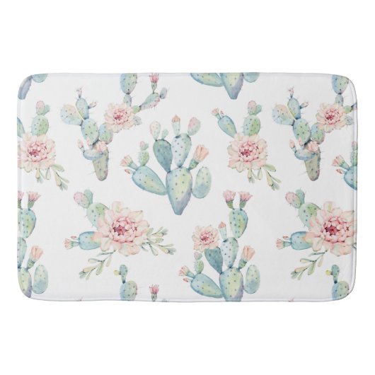 Elegant Waterverf Boho Cactus Patroon Badmat (Voorkant)