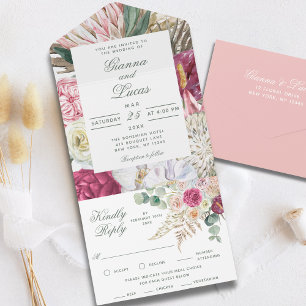 Elegant Waterverf Boho Floral country Wedding All In One Uitnodiging