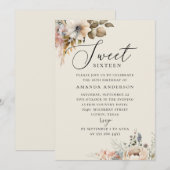 Elegant waterverf boho floral zoete 16 verjaardag kaart (Voorkant / Achterkant)