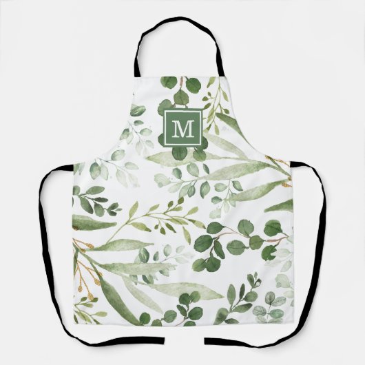 Elegant Waterverf Botanical Greenery Monogram Schort (Voorkant)