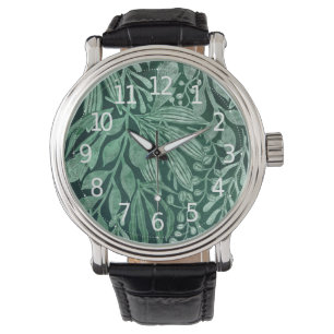Elegant Waterverf Botanisch Groen laat kunstwerk Horloge