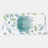 Elegant Waterverf Botanische bladeren Monogram iPhone Hoesje (Achterkant horizontaal)