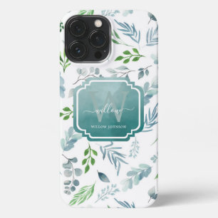 Elegant Waterverf Botanische bladeren Monogram iPhone 13 Pro Max Hoesje