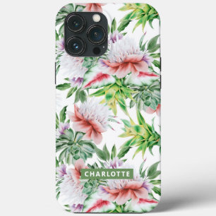 Elegant Waterverf Botanische Floral Name iPhone 13 Pro Max Hoesje