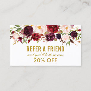 Elegant Waterverf Burgundy Floral Referral Visitekaartje
