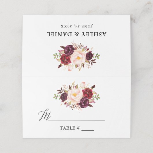 Elegant Waterverf Burgundy Floral Wedding (Buitenkant ongevouwen)