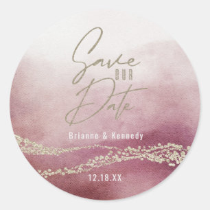 Elegant Waterverf Burgundy & Gold Save the Date Ronde Sticker