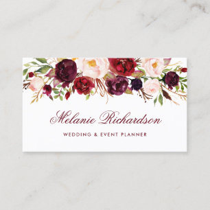 Elegant Waterverf Burgundy Marsala Floral Visitekaartje