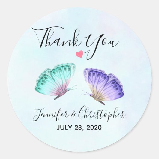Elegant Waterverf Butterfly Duo Wedding Ronde Sticker (Voorkant)
