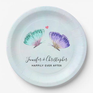 Elegant Waterverf Butterfly Pair Wedding Papieren Bordje