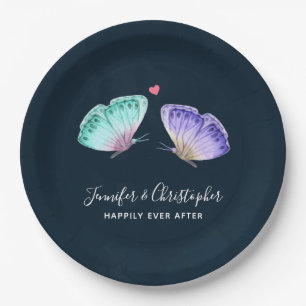 Elegant Waterverf Butterfly Pair Wedding Papieren Bordje