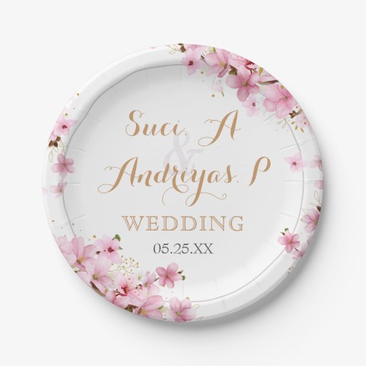 Elegant Waterverf Cherry Blossom Spring Wedding Papieren Bordje (Voorkant)
