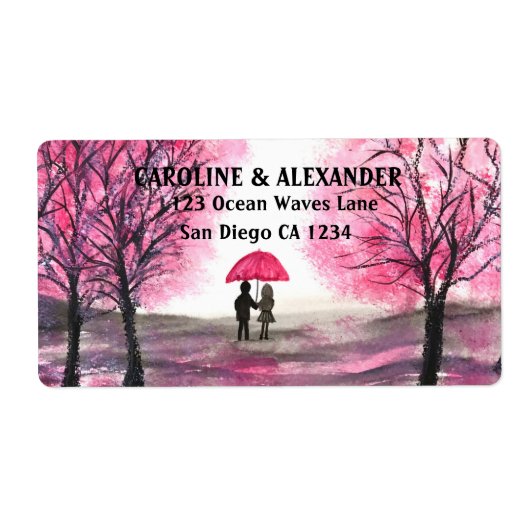 Elegant Waterverf Cherry Blossom Wedding Etiket (Voorkant)