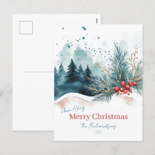 Elegant Waterverf Christmas Forest Briefkaart