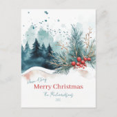 Elegant Waterverf Christmas Forest Briefkaart (Voorkant)