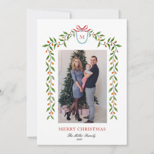 Elegant waterverf citrus garland Monogram Holiday Aankondiging