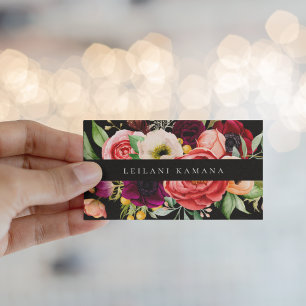 Elegant Waterverf Donkere Floral Visitekaartje