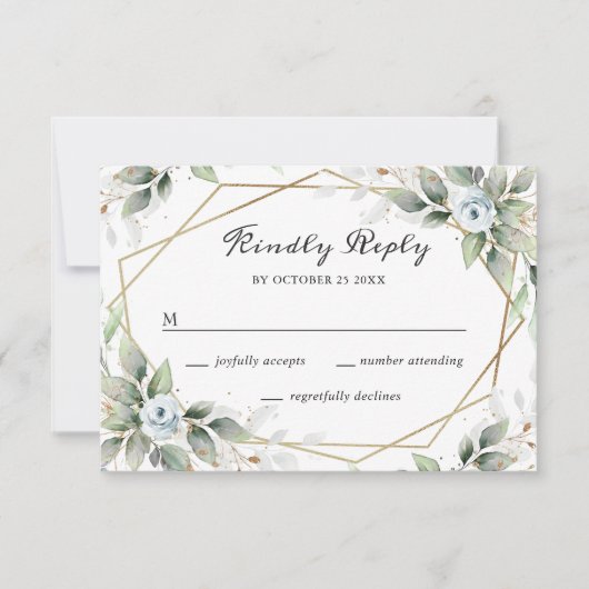 Elegant Waterverf Dusty Blue Foliage Wedding RSVP Kaartje (Voorkant)