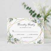Elegant Waterverf Dusty Blue Foliage Wedding RSVP Kaartje (Staand voorkant)