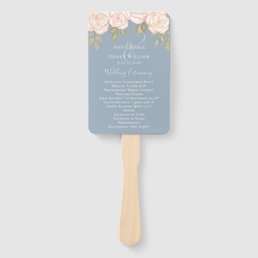 Elegant Waterverf Dusty Blue Wedding Programme Handwaaier (Voorkant)