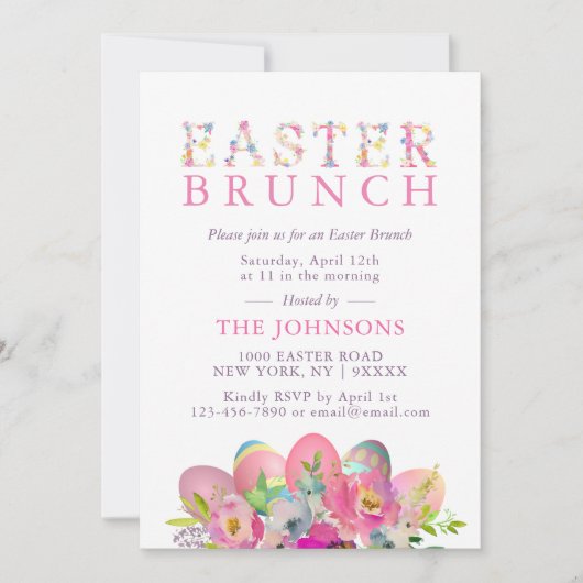 Elegant Waterverf Eieren Easter BRUNCH Kaart (Voorkant)