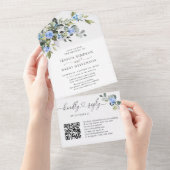 Elegant Waterverf Eucalyptus Blue Rozen Weddenscha All In One Uitnodiging (Afscheurbaar)