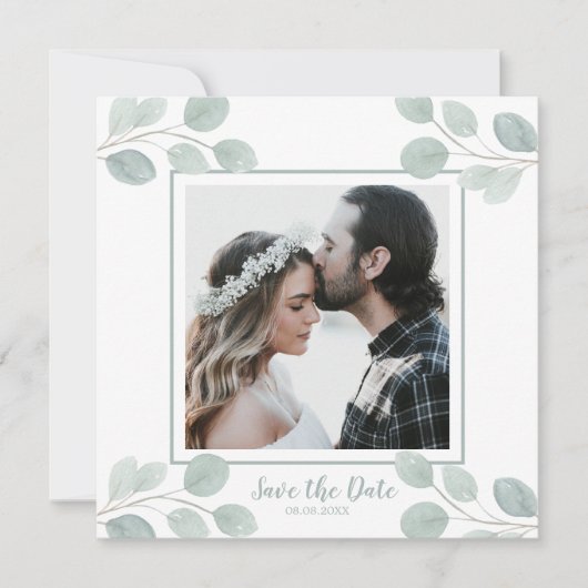 Elegant Waterverf Eucalyptus Branch Save the Date Kaart (Voorkant)