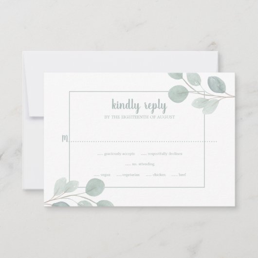 Elegant Waterverf Eucalyptus Branch Wedding RSVP Kaartje (Voorkant)