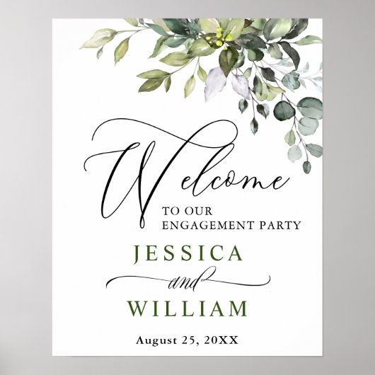 Elegant Waterverf Eucalyptus Engagement Party Poster (Voorkant)