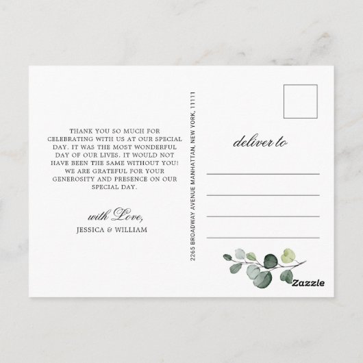 Elegant Waterverf Eucalyptus Greenery Hartelijk da Briefkaart (Achterkant)