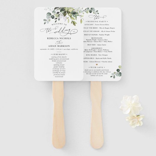 Elegant Waterverf Eucalyptus Greenery Wedding Ha Handwaaier (Voorkant en achterkant)