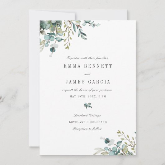 Elegant Waterverf Eucalyptus Greenery Wedding IV Kaart (Voorkant)