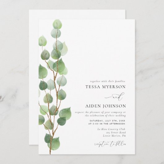 Elegant Waterverf Eucalyptus Greenery Wedding Kaart (Voorkant / Achterkant)